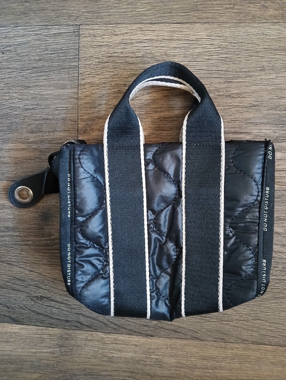 DO NOT DISTURB Black Quilted Nylon Mini Tote Bag. 